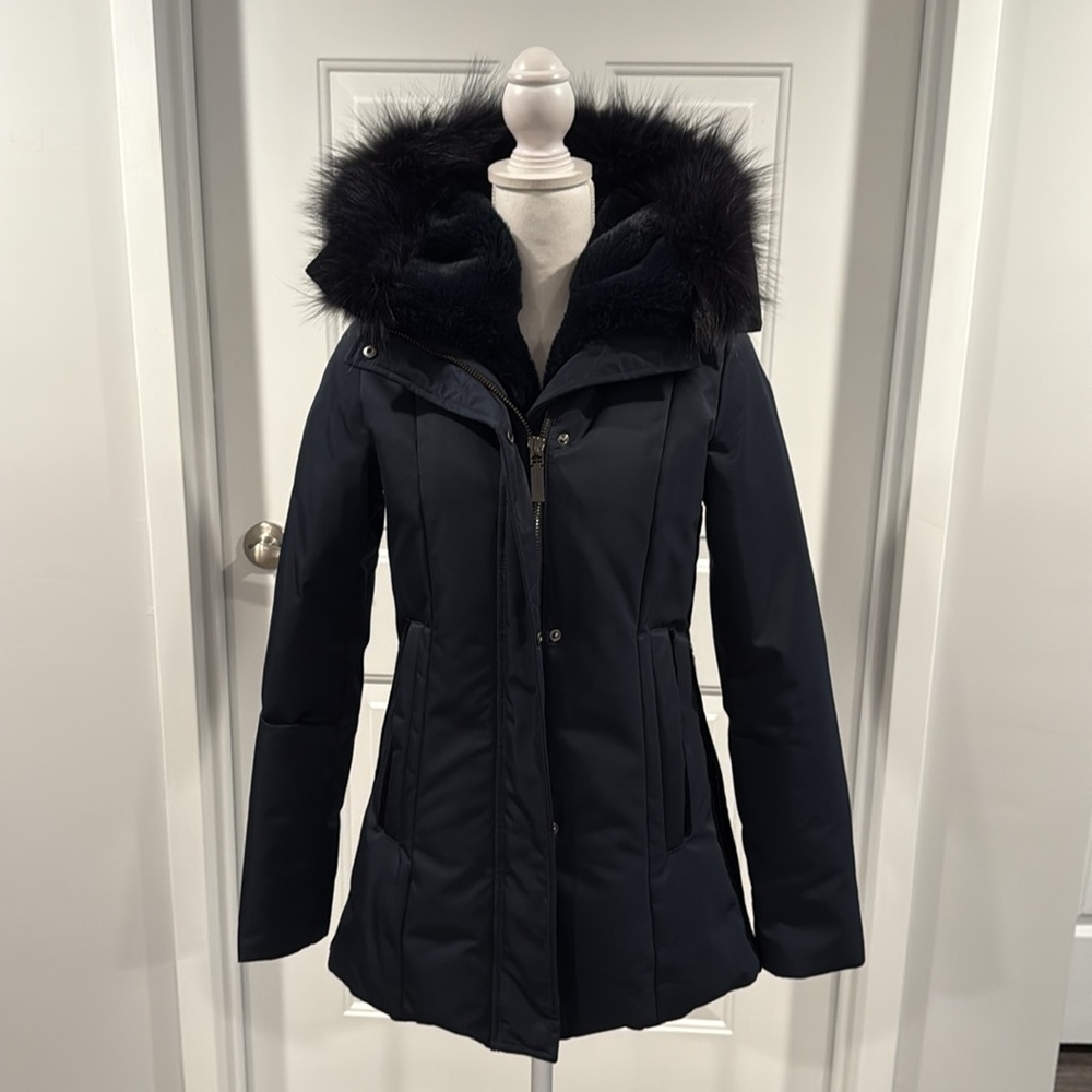 NWT Dawn Levy Luka Abyss Down Parka Hooded Coat Jacket Velvet Genuine Fur Trim - Picture 3 of 16